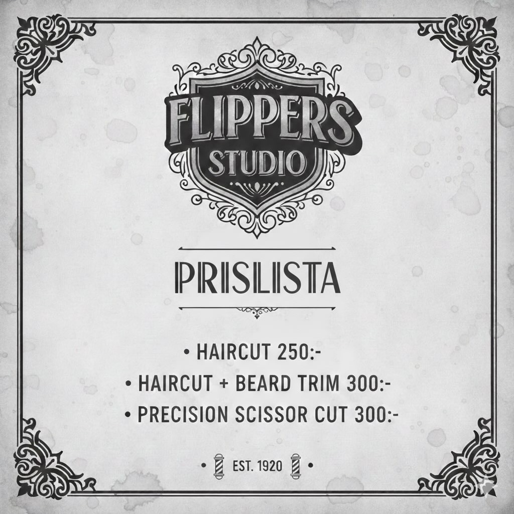 Flippers Studio Prislista - Priser för hårklippning och skäggklippning